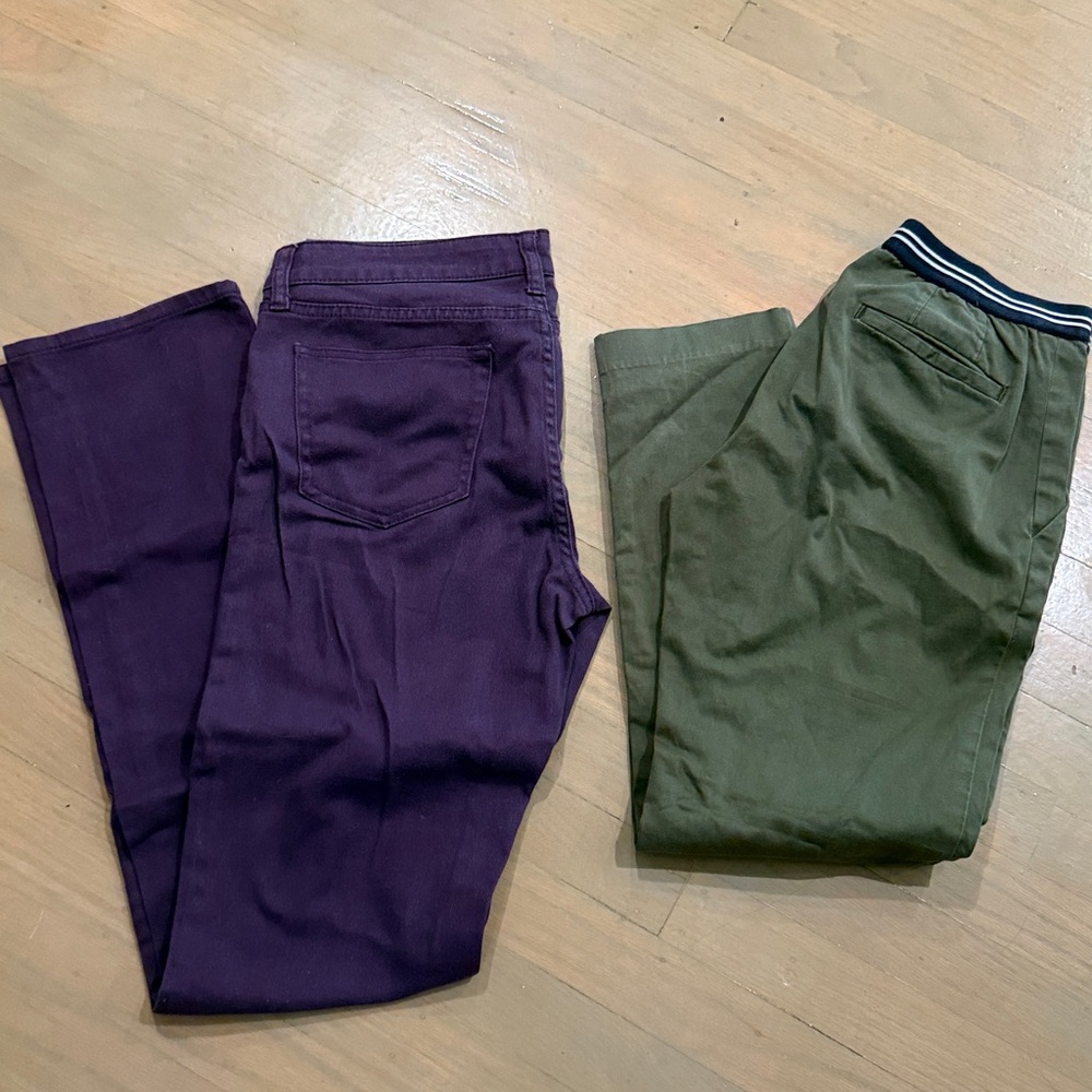 2 Uniqlo Women's Pants. Purple Jeans, green ankle